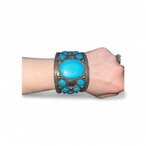 Turquoise Stone Silver-Tone Cuff Bracelet